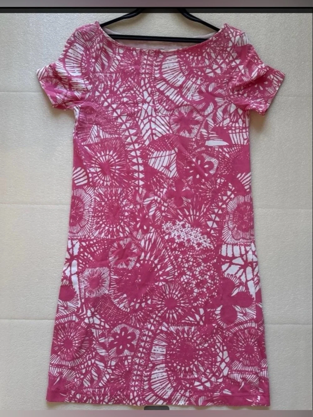 Tory Burch Pink & White Floral Lace-Style Cotton T-shirt summer Dress